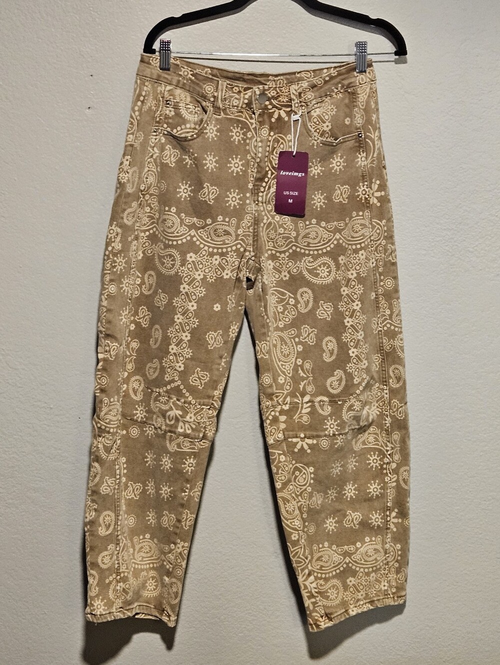 Loveimgs Women Boyfriend Baggy Barrel Khaki Paisley Jean Size Medium US 8-10 NWT - Picture 5 of 11